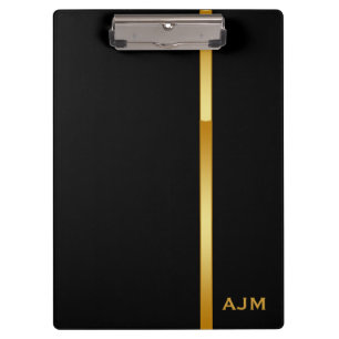 Pranchetas Monograma Moderno Preto Personalizado e Dourado
