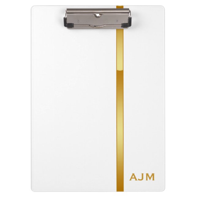 Pranchetas Monograma Personalizado Branco e Dourado Moderno (Frente)