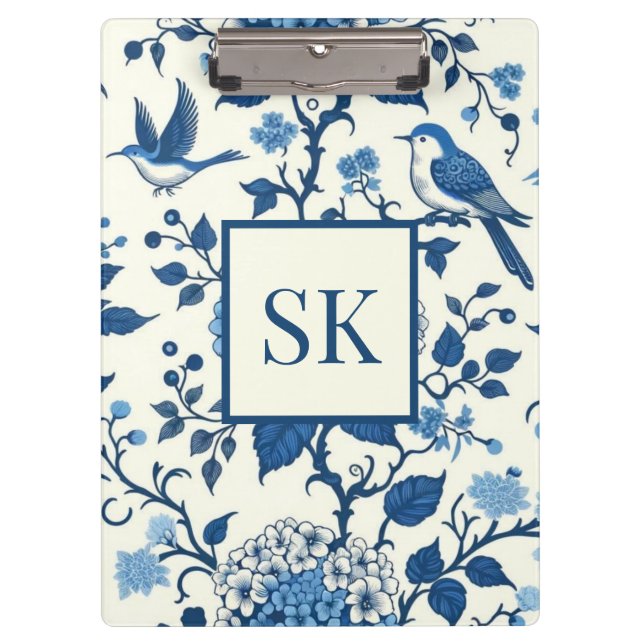 Pranchetas Monograma Personalizado Chinoiserie Azul e Branco (Frente)