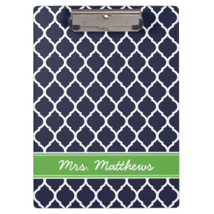 Pranchetas Monograma Personalizado de Quatrefoil Verde e mari