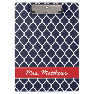 Pranchetas Monograma Personalizado de Quatrefoil Vermelho e m