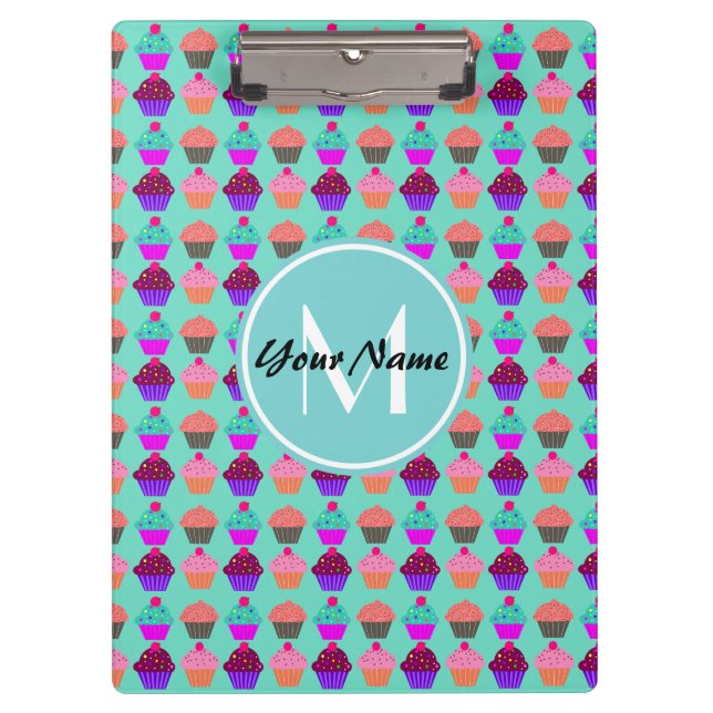 Pranchetas Monograma Personalizado do Cupcake Aqua (Frente)