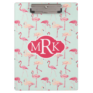 Pranchetas Monograma retro do teste padrão do flamingo