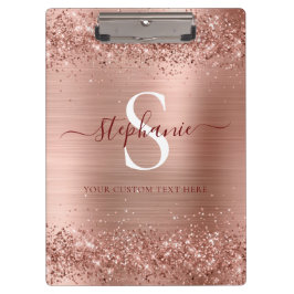 Pranchetas Monograma Rosa Dourado Faux-Glitter Girly Glam