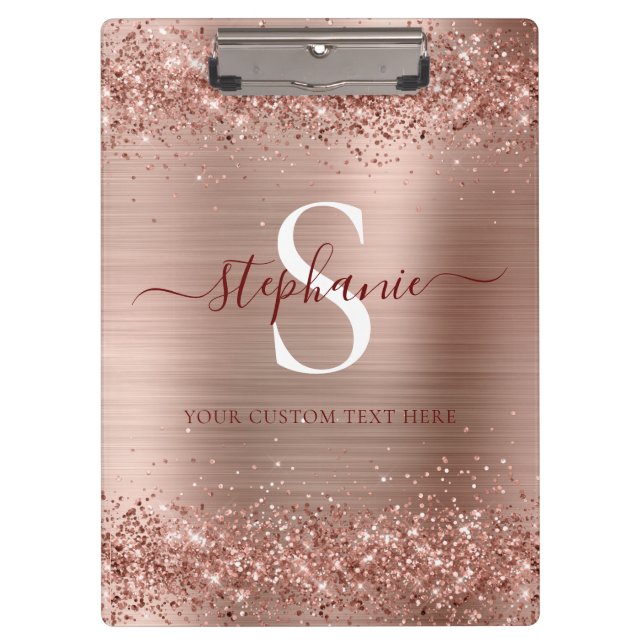 Pranchetas Monograma Rosa Dourado Faux-Glitter Girly Glam (Frente)