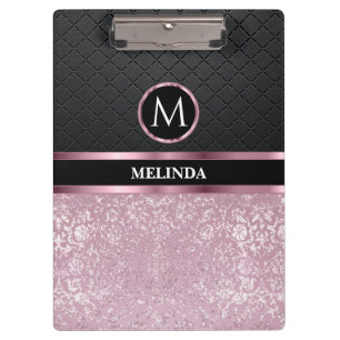 Pranchetas Monogrma Glittery Bonito Pink and Black