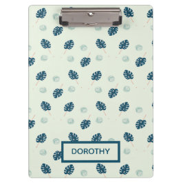 Pranchetas Monstera tropical deixa monograma em azul