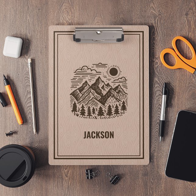 Pranchetas Montanha Moderna Rústica Personalizada  (Modern Rustic Mountains Custom Clipboard)