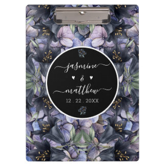 Pranchetas Moody Black Floral Classic Couple Names Wedding