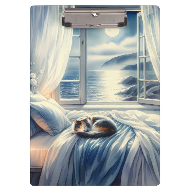 Pranchetas Moonlit Coastal Bedroom with Sleeping Cat (Frente)