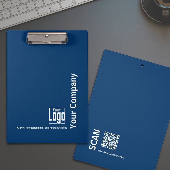 Pranchetas Motto do logotipo branco azul mínimo Pequena empre (Minimal Blue White Logo Motto Small Business Clipboard)