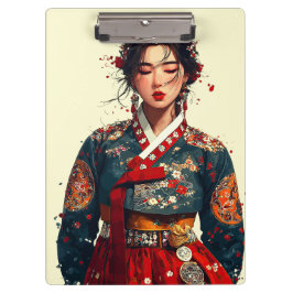 Pranchetas Mulher Coreana Moderna em Retrato de Hanbok