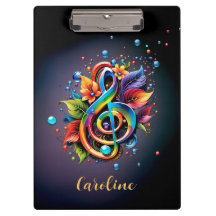 Música, clave colorido com folhas.