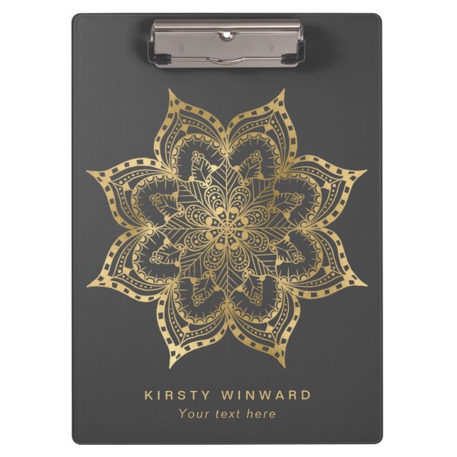 Pranchetas Na moda Dark Cinza e Gold Foil Boho Mandala (Frente)