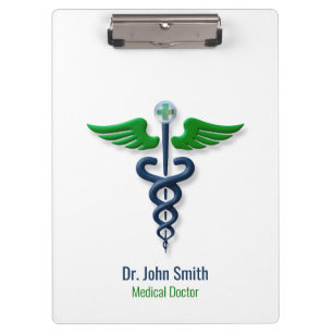 Pranchetas Na moda Médico Caduceus Blue Green Wings Cross