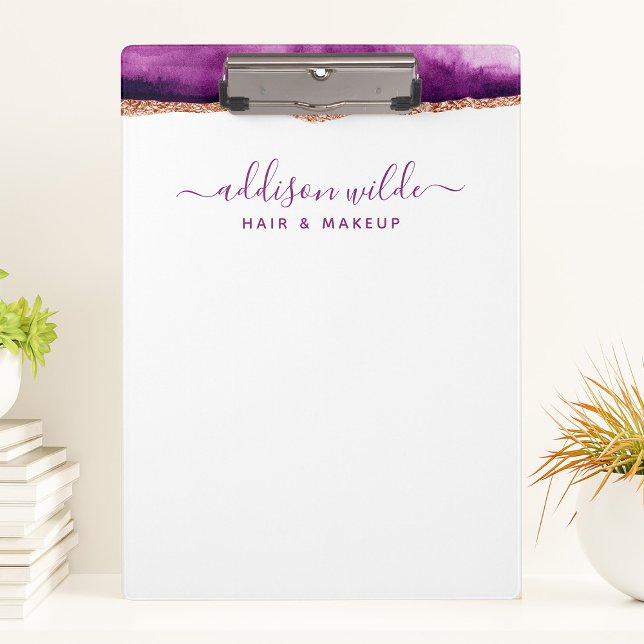 Pranchetas Negócios de Aquarela Roxa e Dourada Abstrata (Criador carregado)
