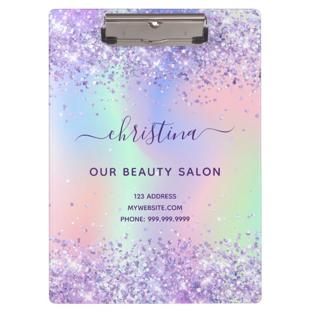 Pranchetas Negócios holográficos cor-de-rosa púrpura (Frente)