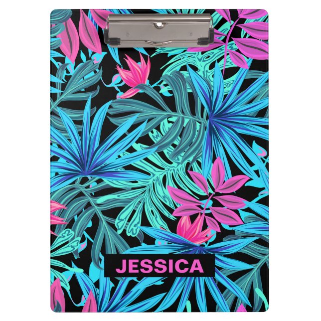 Pranchetas Neon Pink Blue Tropical Plant Pattern Personalised (Frente)