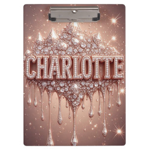 Pranchetas Nome Charlotte em Brilho Dourado Rosa