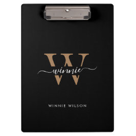 Pranchetas Nome de Script Mínimo Dourado Preto do Monograma M