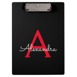 Pranchetas Nome do Monograma da Rapariga do Script Preto Verm