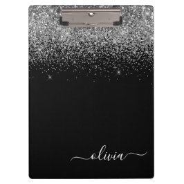 Pranchetas Nome do Monograma da Rapariga Glitter Black Silver