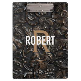 Pranchetas Nome do monograma de couro cabeludo castanho-escur