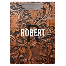 Nome do monograma de couro com ferramentas de safr