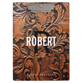 Pranchetas Nome do monograma de couro com ferramentas de safr