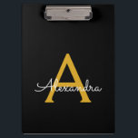Pranchetas Nome do Monograma Rapariga de Script Moderno Doura<br><div class="desc">Área de Transferência de Planeamento do Nome do Monograma Preto e Dourado. Isto faz o doce e perfeito aniversário de 16 anos,  casamento,  chá de panela,  aniversário,  chá de fraldas ou festa de solteira presente para alguém que ama luxo de luxo e estilos quíticos.</div>