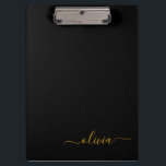 Pranchetas Nome do Monograma Rapariga de Script Moderno Doura<br><div class="desc">Área de Transferência de Planeamento do Nome do Monograma Preto e Dourado. Isto faz o doce e perfeito aniversário de 16 anos,  casamento,  chá de panela,  aniversário,  chá de fraldas ou festa de solteira presente para alguém que ama luxo de luxo e estilos quíticos.</div>