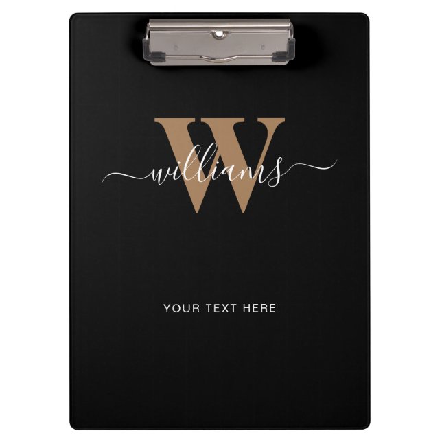 Pranchetas Nome Inicial do Script Dourado Preto do Monograma  (Frente)