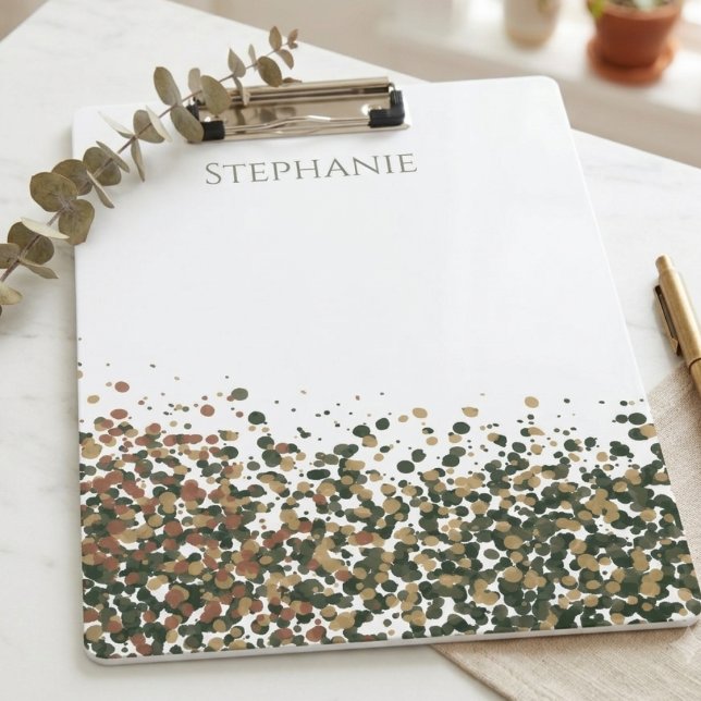 Pranchetas Nome Minimalista Confetes Tom Terra (A personalized clipboard for Stephanie, perfect for keeping her desk organized and stylish.)