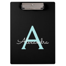 Pranchetas Nome Monograma Feminino Escrito em Azul Água Teal