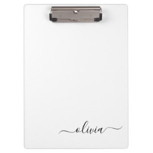 Pranchetas Nome Monograma Feminino Moderno Preto Branco Scrip