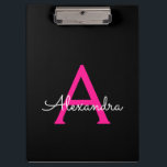 Pranchetas Nome Monograma Feminino Roscado Escrito Preto<br><div class="desc">Prancheta de Planejamento de Nome Monograma Preto e Rosa Quente. Isso torna o presente perfeito para aniversário de 16 anos,  casamento,  chá de noiva,  aniversário de casamento,  chá de bebê ou festa de despedida de solteira para alguém que ama luxo glamoroso e estilos chiques.</div>