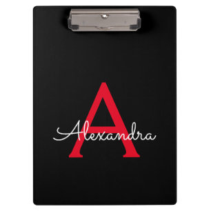 Pranchetas Nome Monograma Feminino Roteiro Preto Vermelho