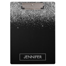 Pranchetas Nome Monograma Glitter Preto Prata Feminino