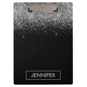 Pranchetas Nome Monograma Glitter Preto Prata Feminino