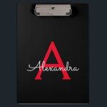 Pranchetas Nome Monograma Menina Roscas Pretas Vermelhas<br><div class="desc">Prancheta de planejamento de nome monograma preto e vermelho. Isso torna o presente perfeito de aniversário de 16 anos,  casamento,  chá de panela,  aniversário de casamento,  chá de bebê ou festa de despedida para alguém que ama luxo glamoroso e estilos chiques.</div>