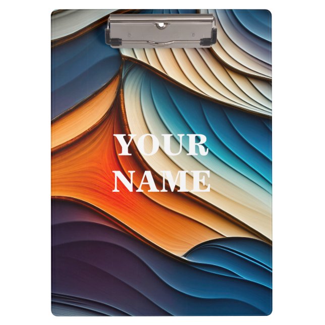 Pranchetas NOME PERSONALIZADO Abstrato Teal e Orange Waves (Frente)