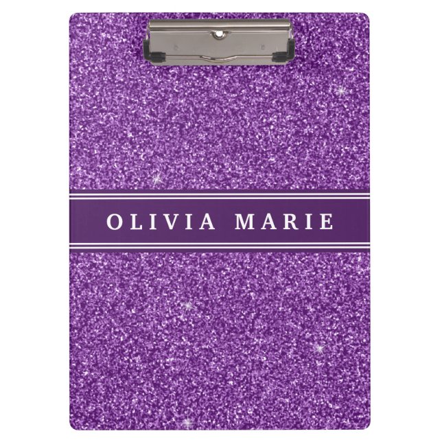 Pranchetas Nome Personalizado da Glitter Roxo (faux) (Frente)