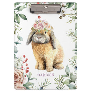 Pranchetas Nome Personalizado do Coelho Floral de Coelho de W