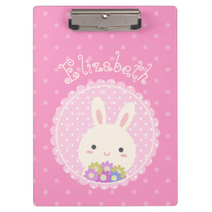 Pranchetas Nome Personalizado do Kawaii Bunny e Flores Rosa