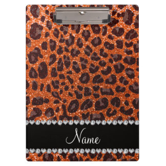 Pranchetas Nome personalizado glitter laranja impressão leopa