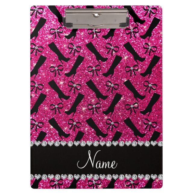 Pranchetas Nome personalizado neon hot pink glitter inicializ (Frente)