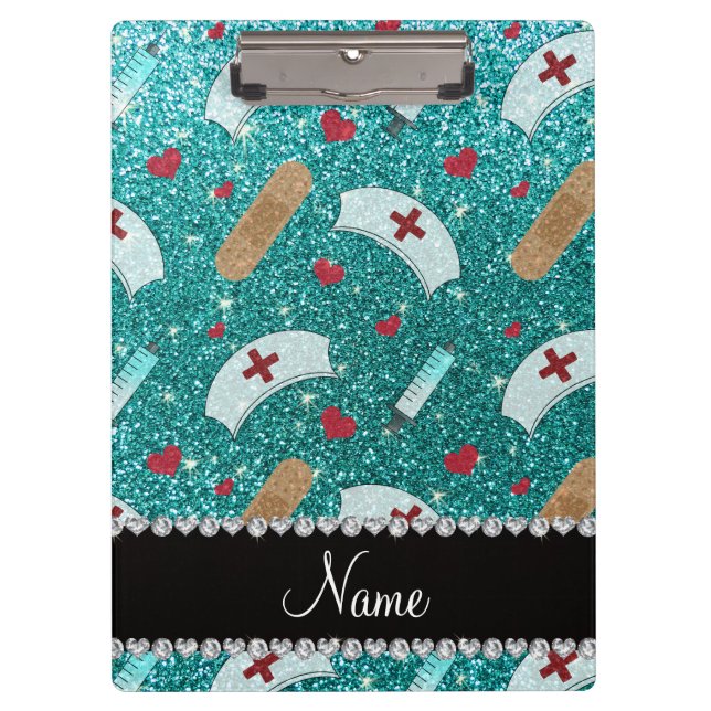 Pranchetas Nome personalizado robin Blue Glitter enfermeiro c (Frente)