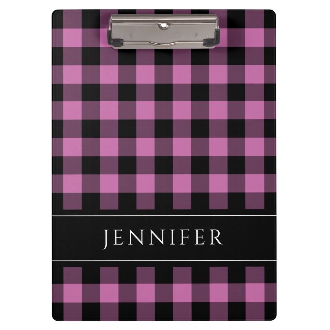 Pranchetas Nome Xadrez de Peças Rosa e Preta Padrão Gingham (Frente)