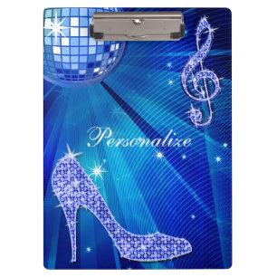 Pranchetas Nota Musical e Salto Alto Brilhantes em Azul