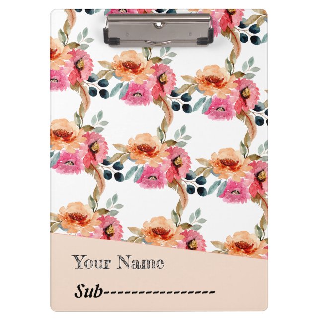 Pranchetas Notebook Floral Elegante Watercolor (Frente)